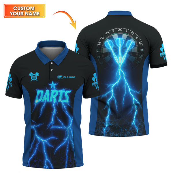 Maxcorners Personalized Name Darts Shirts, Electric Lightning Dart Jerseys, Custom Blue Dart Shirt for Men LM0509
