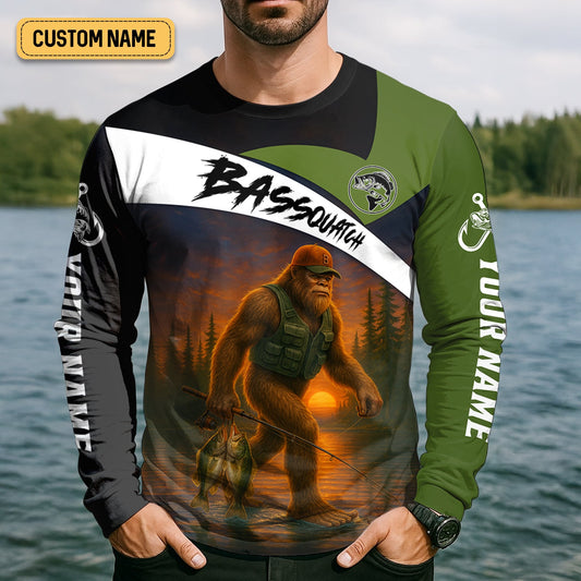 Maxcorners Bassquatch Bigfoot Fishing Shirt, SPF Shirt For Men, Fishing Jersey, Presents For Fishermen