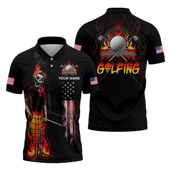 Maxcorners Custom Skull Golf Polo Shirt, Mens Golf Gift, Funny Golf Shirt