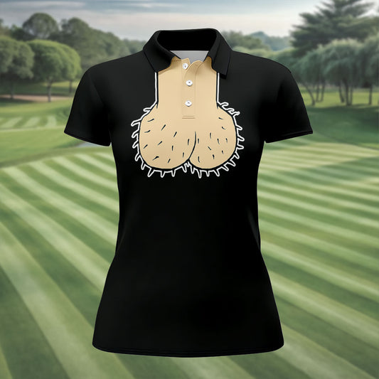 Maxcorners Black Funny Dickhead Faux Chest Golf Shirt, Women's Golf Tops, Ladies Golf Shirts LM1507