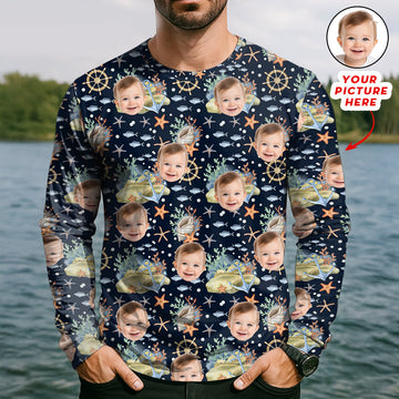 Maxcorners Custom Face Fishing UPF Shirts, Mens Fishing Shirts Long Sleeve, Gift For Fisherman