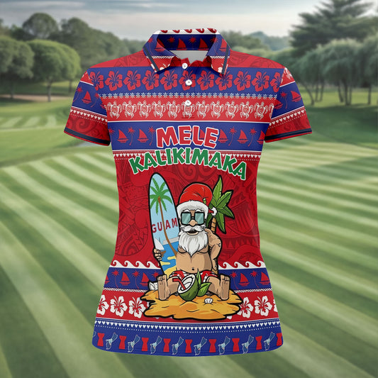 Maxcorners Guam Santa Mele Kalikimaka Christmas Golf Shirt, Women's Golf Tops, Hawaiian Golf Shirt, Golf Shirts For Women LM1507
