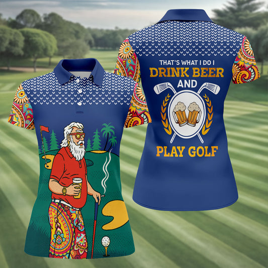 Maxcorners Funny Bearded Golfer With Paisley Pants Golf Polo Shirt, Ladies Golf Shirts, Women’s Golf Apparel LM1507
