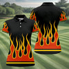 Maxcorners Black Orange Yellow Flame Sleeve Golf Shirt, Golf Polo For Women, Printed Golf Shirt LM1507