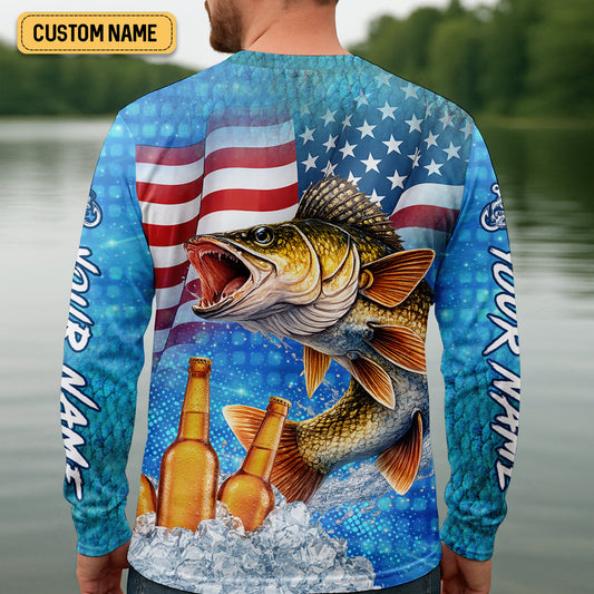 Maxcorners Fishing And Beer Patriotic Fishing Shirt, 250th Anniversary Fishing UPF Shirts, Gift For Fisherman, Fishing Shirts For Men