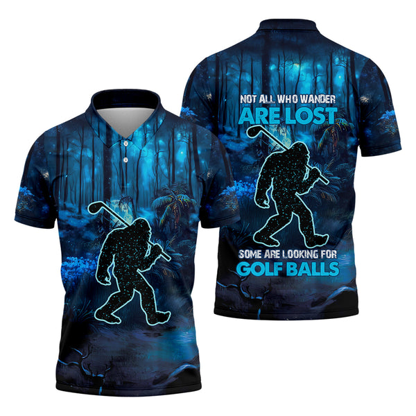 Maxcorners Not All Who Wander Are Lost Bigfoot Men's Golf Polo Shirt, Funny Golf Shirt, Dad Golf Gift