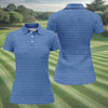 Maxcorners Blue Text Pattern Golf Polo Shirt, Ladies Golf Shirts, Golf Tops For Women LM1507