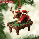 Maxcorners Personalized Acrylic Deer Christmas Ornament - Funny Buck Playing Pool in Santa Outfit Holiday Decor LM0110