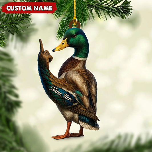 Maxcorners Personalized Funny Duck Fukin' Finger Hunting Acrylic Christmas Ornament Custom Gift for Hunters LM0110
