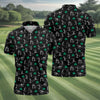 Maxcorners Stick Figure Golf Pose St Patrick's Day Shamrock Black Golf Shirt, Polo Shirts For Men, Golf Shirts For Men