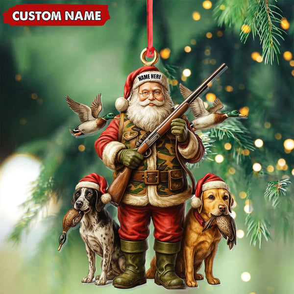 Maxcorners Personalized Santa Duck Hunter Ornament, Custom Name Christmas Gift for Hunting Lovers LM0411