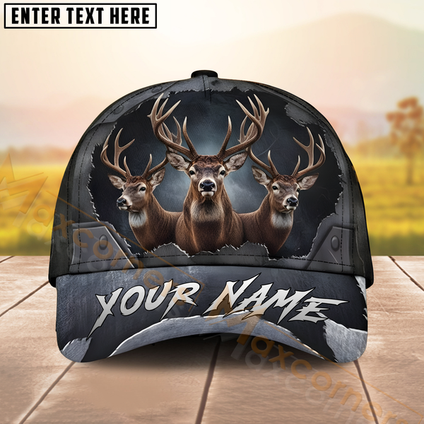 Maxcorners Deer Hunting Hat – Triple Buck 3D Realistic Portrait – Custom Personalized Name Cap