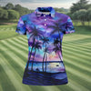 Maxcorners Moonlit Tropical Beach Palm Tree Golf Shirt, Women's Golf Shirt, Hawaiian Golf Shirt, Golf Polo For Women LM1507