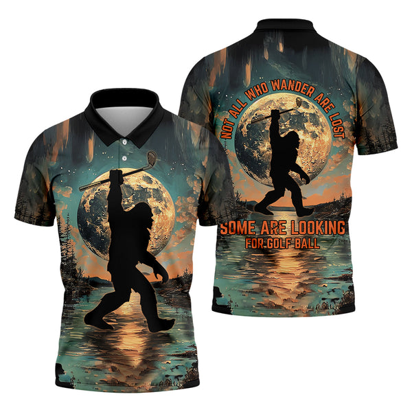 Maxcorners Not All Who Wander Are Lost Funny Bigfoot Men's Golf Polo Shirt, Golfers Gift, Funny Golf Shirt