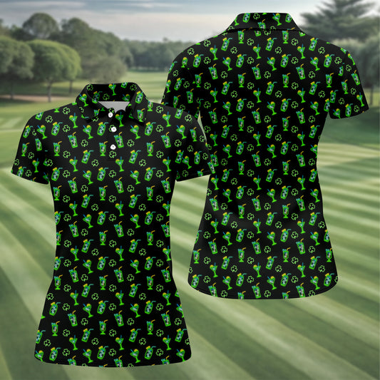 Maxcorners Neon Green Cocktails Three Leaf Clover St Patrick's Day Golf Shirt, Women's Golf Tops, Ladies Golf Shirts
