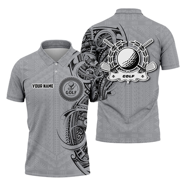 Maxcorners Strike Grey Tribal Tattoo Custom Men's Golf Polo Shirt, Funny Golf Shirt, Dad Golf Gift