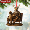 Maxcorners Personalized Acrylic Deer Christmas Ornament - Elegant Hunter Buck with Dog Holding Rifle Holiday Decor 2D Flat