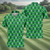 Maxcorners Lucky Four Leaf Clover Golf Ball Pattern Argyle Pattern St Patrick's Day Golf Shirt, Polo Shirts For Men