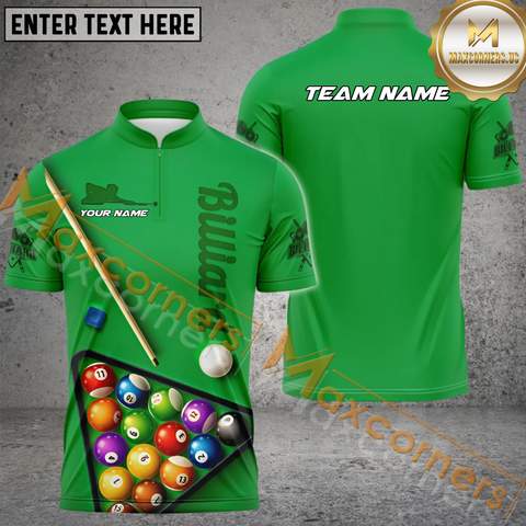 Maxcorners Player Billiard Jersey Customized Name, Team Name 3D Polo Shirt