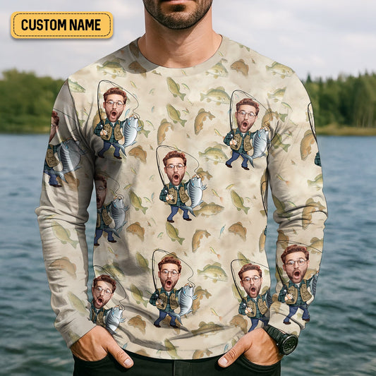 Maxcorners Custom Face Fishing Man SPF Shirt For Men, Funny Fishing Shirt, Presents For Fishermen