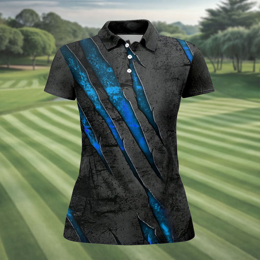 Maxcorners Blue Claw Marks Hawaiian Golf Shirt, Scratch Print Women's Golf Tops, Ladies Golf Shirts LM1507