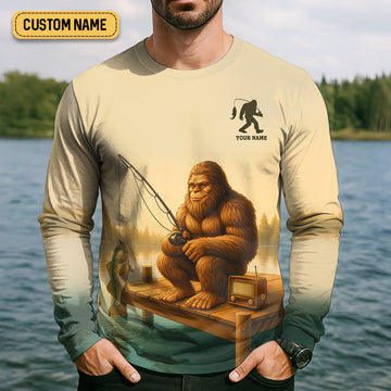 Maxcorners Bigfoot's Quiet Day At The Lake Fishing UPF Shirts, Funny Fishing Shirt, Presents For Fishermen