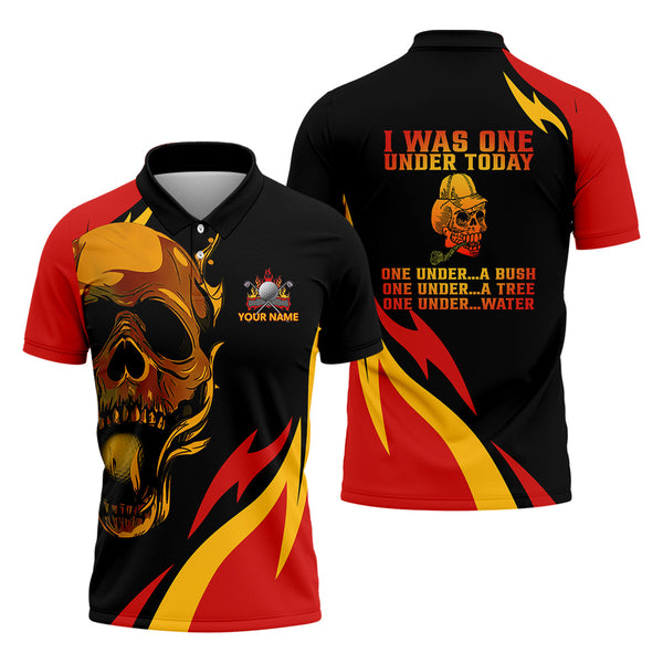Maxcorners Custom Fire Skull Men's Golf Polo Shirt, Mens Golf Gift, Funny Golf Shirt