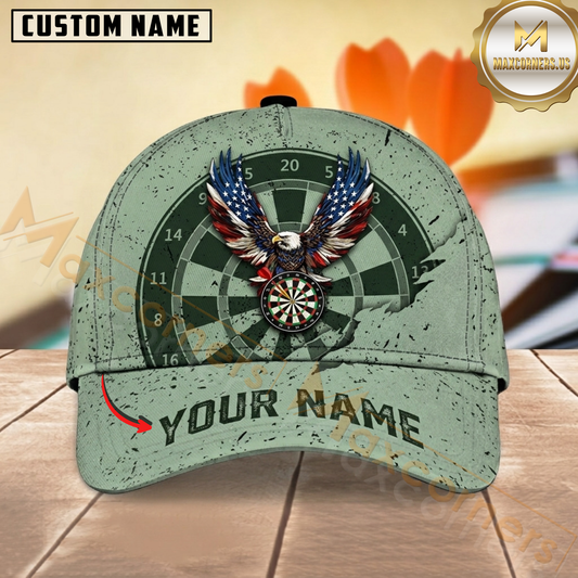 Maxcorners Darts American Eagle Dartboard Sage Green Grunge Personalized Name 3D Cap