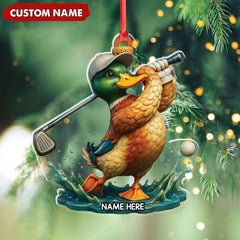 Maxcorners Personalized Acrylic Duck Golf Christmas Ornament - Custom Name Funny Hunter Gift for Golf Lovers LM0110
