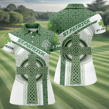 Maxcorners St Patrick's Day Celtic Knotwork Pattern Shamrock Golf Shirt, Women's Golf Tops, Ladies Golf Polos