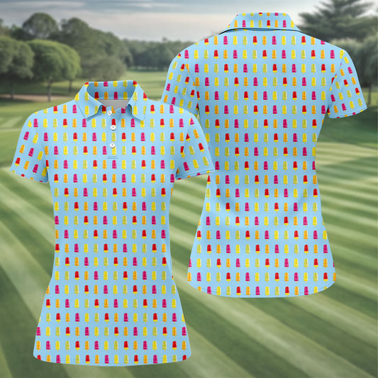 Maxcorners Colorful Popsicle Summer Pattern Golf Shirt, Golf Polo For Women, Printed Golf Shirt LM1507