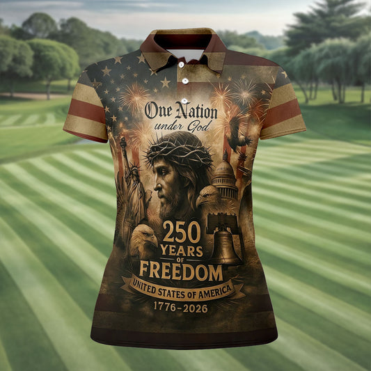 Maxcorners One Nation Under God America 250 Golf Polo Shirt, Women’s Golf Polo, Performance Golf Shirt LM1507