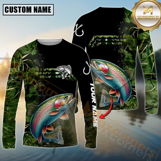 Maxcorners Rainbow Trout fishing camouflage Custom performance long sleeve Fishing Shirts, Trout Fishing jerseys LM0607