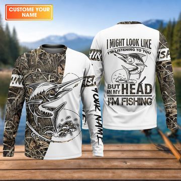 Maxcorners Personalized Marlin Fishing UPF Shirt – Funny Fishing Long Sleeve Shirt for Men