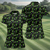Maxcorners Three Leaf Clover Golf And Beer St Patrick's Day Black Golf Shirt, Women's Golf Shirts, Ladies Golf Polos