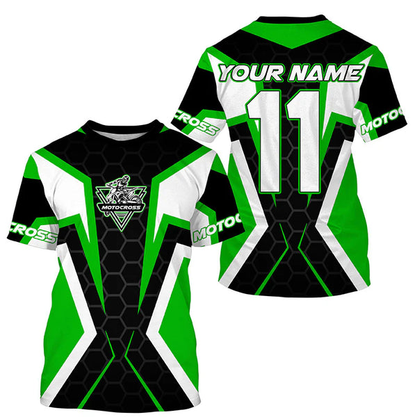 Custom Motocross green jersey MX off-road UPF30+ racing dirt bike shirt motorcycle