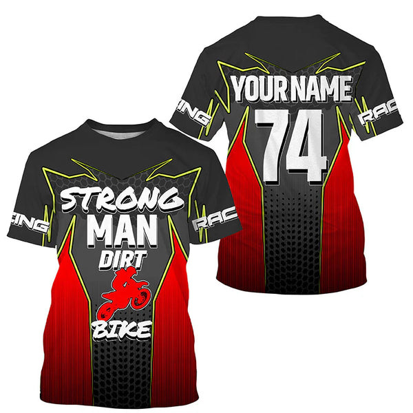 Red custom motocross jersey men women UPF30+ Strong Man Dirt Bike off-road shirt motorcycle