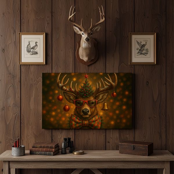 Maxcorners Deer Christmas Party 3D Wrapped Canvas