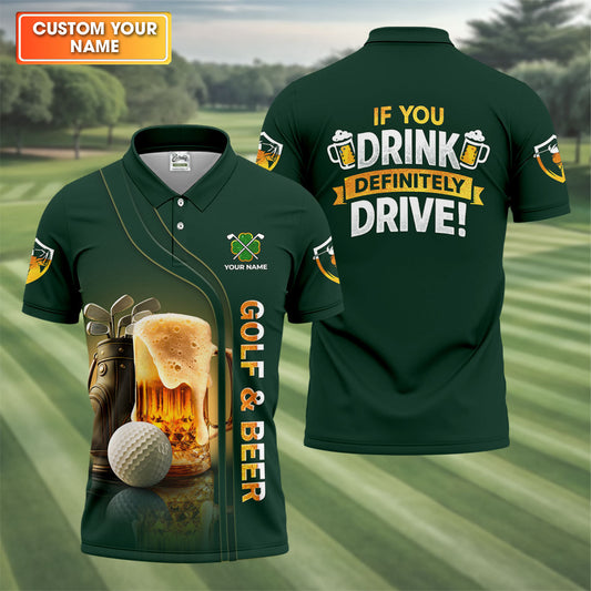 Maxcorners If You Drink Definitely Drive Golf And Beer St Patrick's Day Green Golf Shirts For Men, Golf Gift For Men