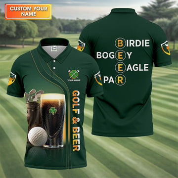Maxcorners Birdie Bogey Eagle Par Golf And Beer St Patrick's Day Green Golf Tops For Men, Golf Shirts For Men