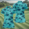 Maxcorners Turquoise Palm Tree Tropical Golf Shirt, Women's Golf Shirt, Golf Polo For Women, Golf Shirts For Women LM1507