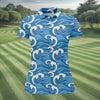 Maxcorners Japanese Wave Golf Shirt, Ocean Wave Pattern Women's Golf Polo, Polo Shirts For Women LM1507