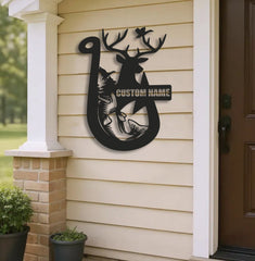 Maxcorners Personalized Hunting Metal Sign WITH LED/WITHOUT LED Light Fishing Wall Art Deer Head Sign Hunter Gift Duck Hunting Sign Bass Fishing Decor LM0110