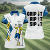 Maxcorners Blue Yellow Skeleton Golfer Beer Polo Shirt, Women’s Golf Apparel, Golf Shirts For Women LM1507