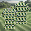 Maxcorners Green And White Argyle Pattern Beer St Patrick's Day Golf Shirt, Golf Tops For Men, Polo For Men