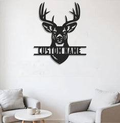 Maxcorners Personalized Buck Hunting Metal Sign WITH LED/WITHOUT LED Light Rustic Deer Head Wall Art Hunter Gift Cabin Man Cave Decor LM0110
