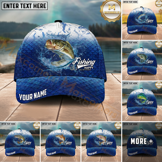 Maxcorners Fishing Water Splash Scale Gradient Design Personalized Name Classic 3D Cap (9 Breeds)