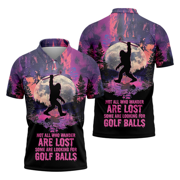 Maxcorners Not All Who Wander Are Lost Bigfoot Custom Men's Golf Polo Shirt, Funny Golf Shirt, Gift For Golfers