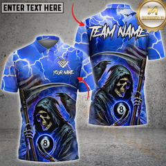 Maxcorners Billiard 8-Ball Pool Thunder Skull Multicolor Customized Name, Team Name 3D Shirt