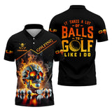 Maxcorners It Takes A Lot Of Balls To Golf Like I Do Custom Men's Golf Polo Shirt, Skull Golf Shirt, Funny Golf Shirt